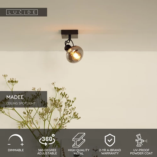 Lucide MADEE - Ceiling spotlight - 1xE14 - Black - USP